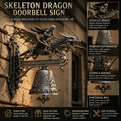 🔥HOT SALE 49% OFF🐉🔔Skull Dragon Rider Bell – “This Is My Happy Place” Wall Bell✨