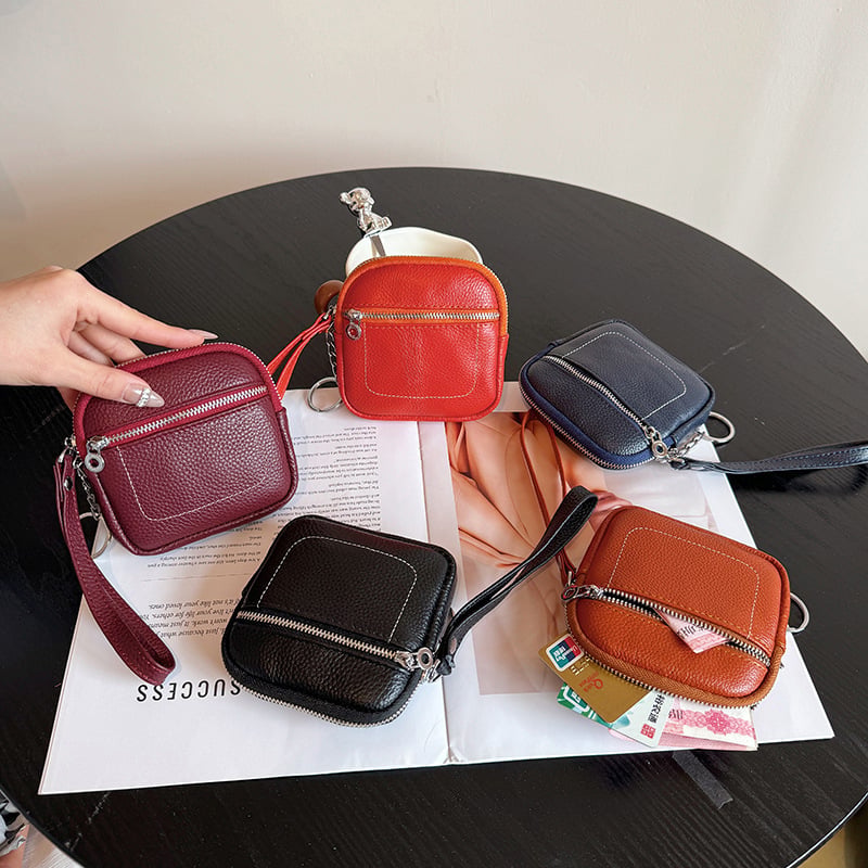 Square Leather Mini Card Wallet Coin Purse