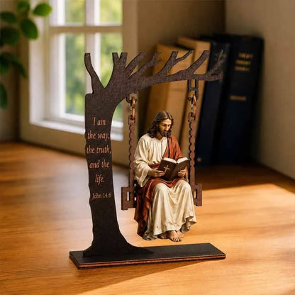 ✝️ Jesus Swing Ornament – John 14:6 Faith Table Decor | Christian Bible Verse Home Decoration