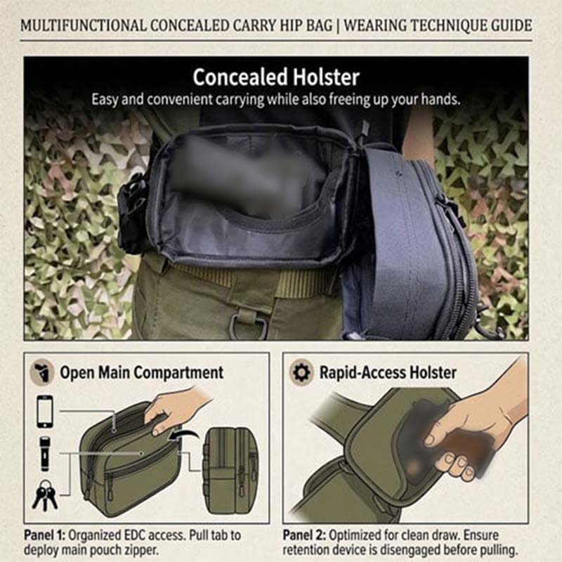 Multifunctional Concealed Carry Hip Bag with Rapid-Access Holster