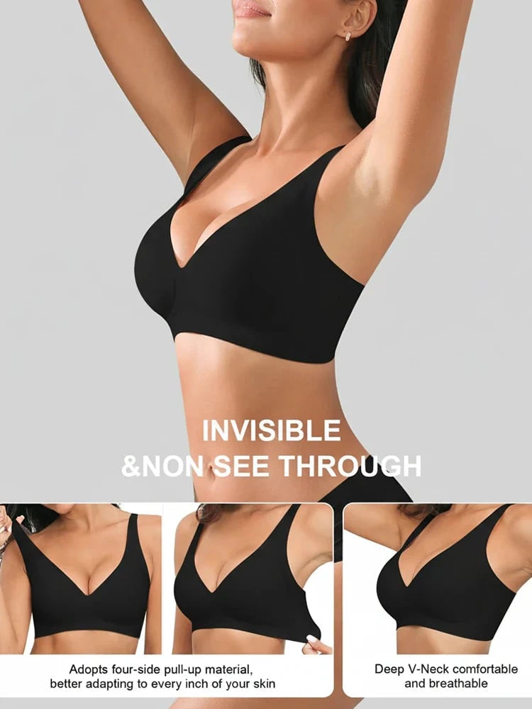 Pack of 3 Jelly Wireless Seamless Deep-V Push-Up Bra