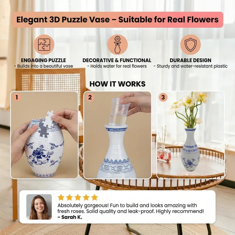 3D Puzzle Vase for Adults, Jigsaw Puzzle Vase for Flower