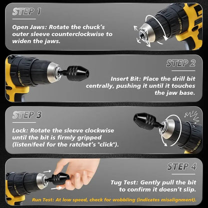 2-Piece Keyless Drill Chuck Adapter Set – 1/4′′ Hex Quick Change (0.3-8mm) for Impact Drivers & Power Tools