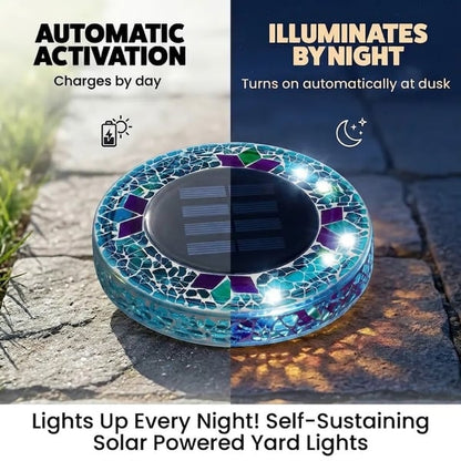 Solar Disk Lights – Handcrafted Mosaic Outdoor LED Waterproof In-Ground & Tabletop Wireless Lighting