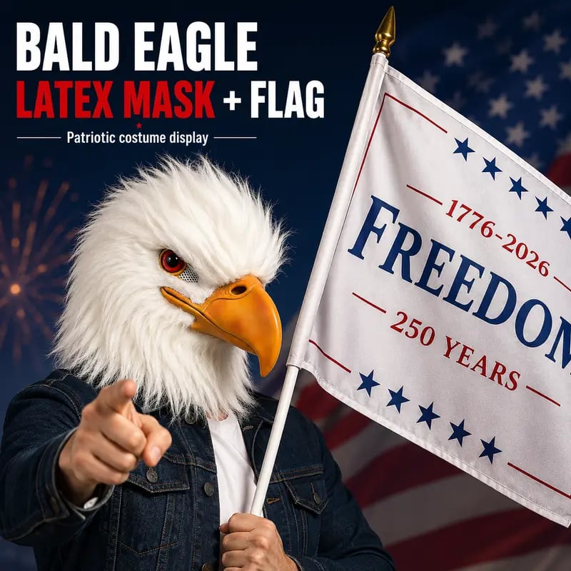 🔥Last Day 50% OFF - 🦅 Bald Eagle Latex Mask & Freedom Flag Set – Unleash Your Patriotic Spirit! 🇺🇸🎉