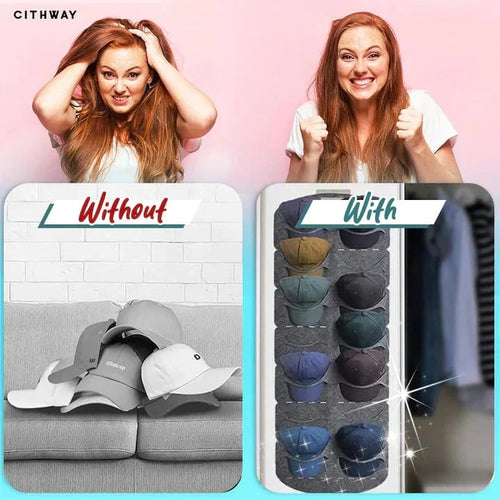 Hanging hat holder with multiple pockets