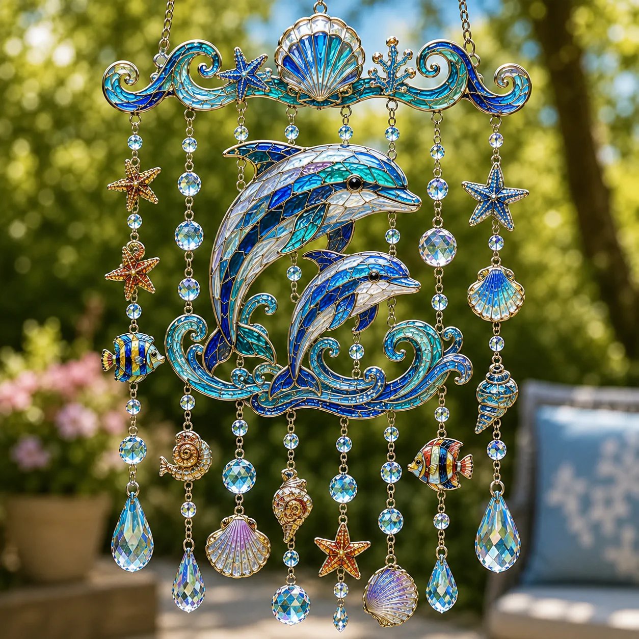 🔥🐋🐢🐬Ocean-Themed Crystal Wind Chime – 🌊Bring the Ocean Glow to Your Garden