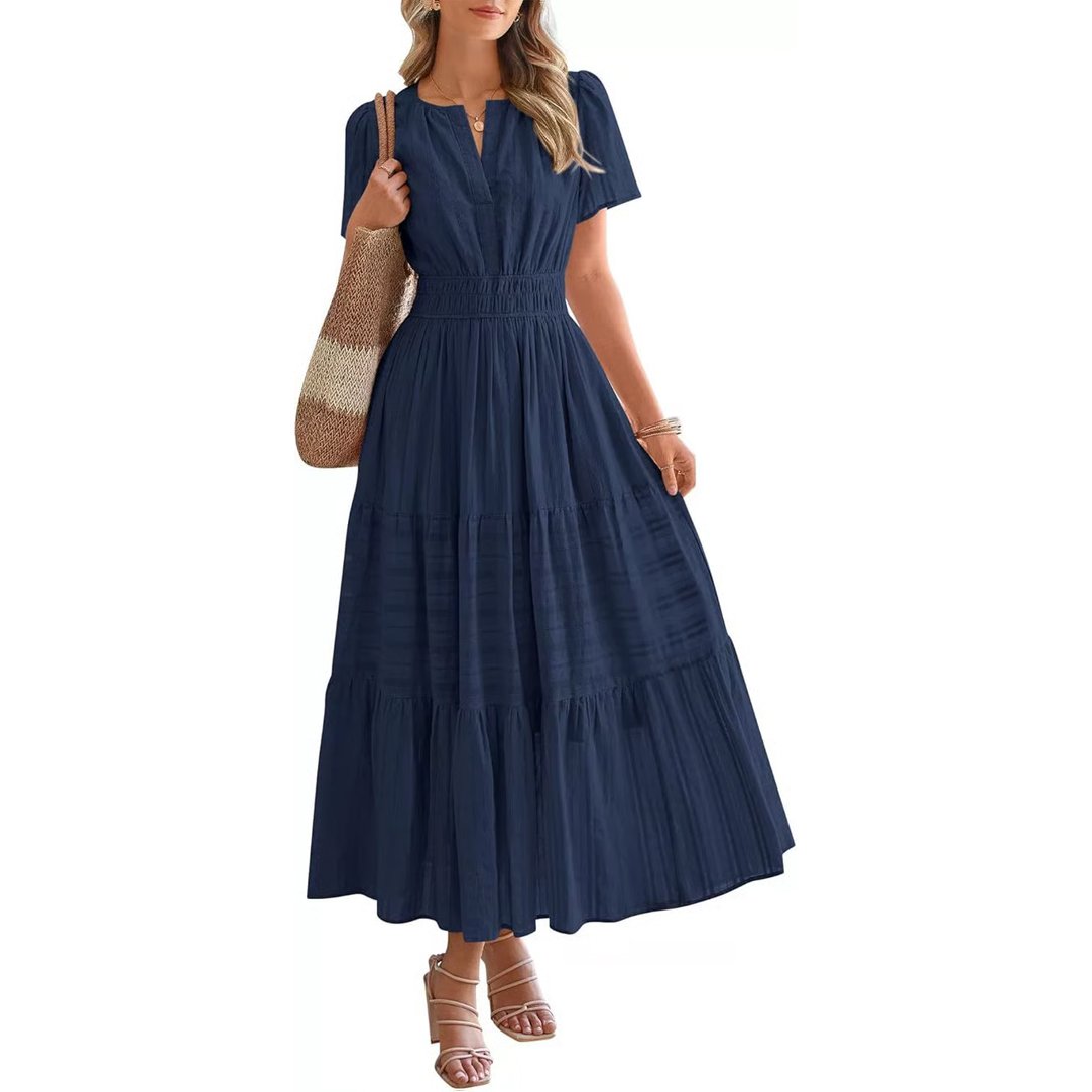 🔥 Women's Summer 2026 Casual Maxi Dress Lightweight Short Sleeve V Neck Boho Dress with Pockets