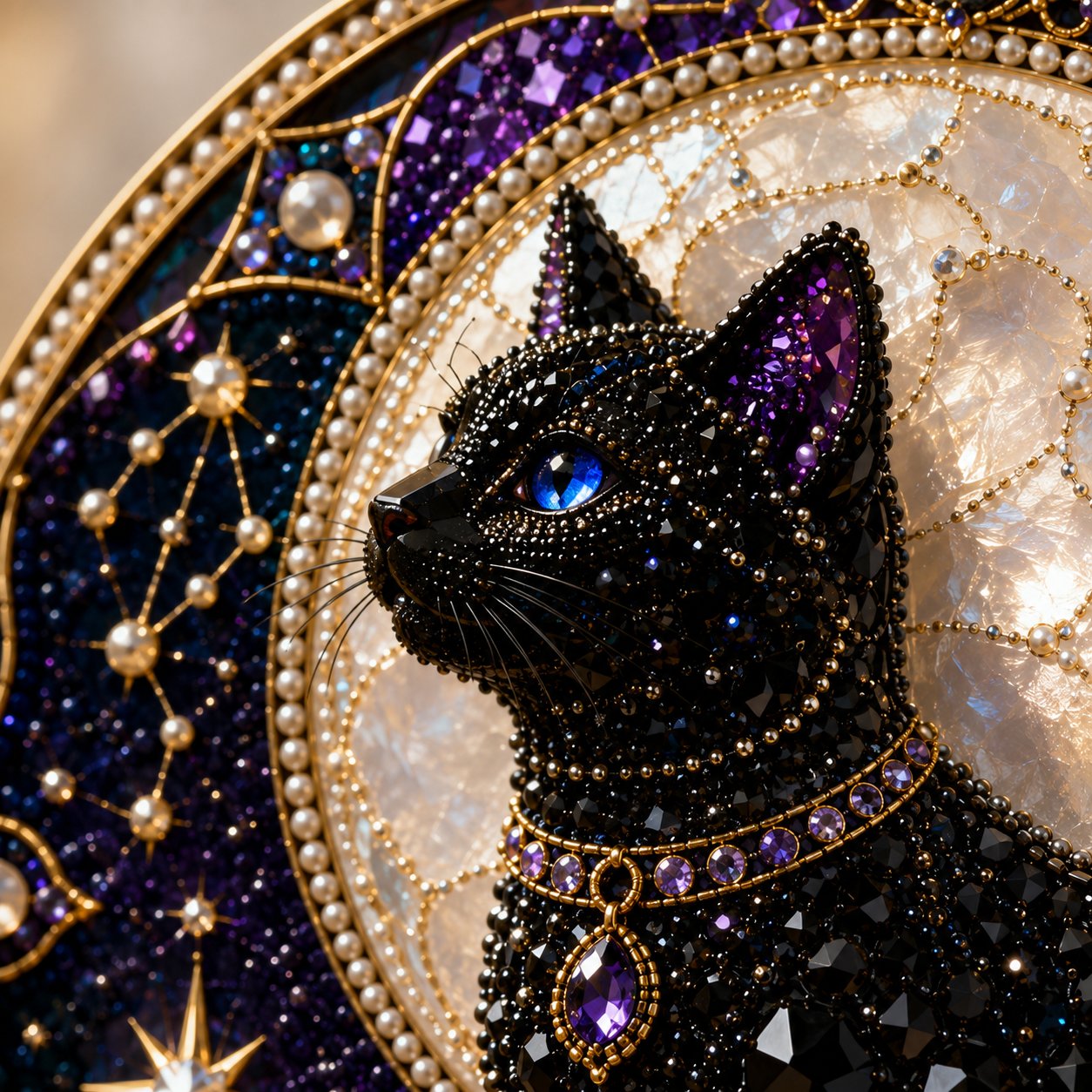 🌙🐈‍⬛ LAST DAY 49% OFF – ✨ Premium 3D Pearl Celestial Black Cat Window Hanging Kit | Luxury Flocked Canvas with Scratch-Resistant Non-Fading Pearl Beads DIY Handmade Moonlight Suncatcher Decor 🔮💎