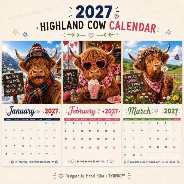 🐮 2027 Funny Highland Cow Wall Calendar | Laugh Through Every Month
