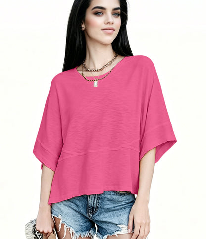 Women's Summer Casual Crewneck Batwing Half Sleeve T-Shirts Solid Color Loose Fit Cute Basic Flowy Tops Tees Blouses