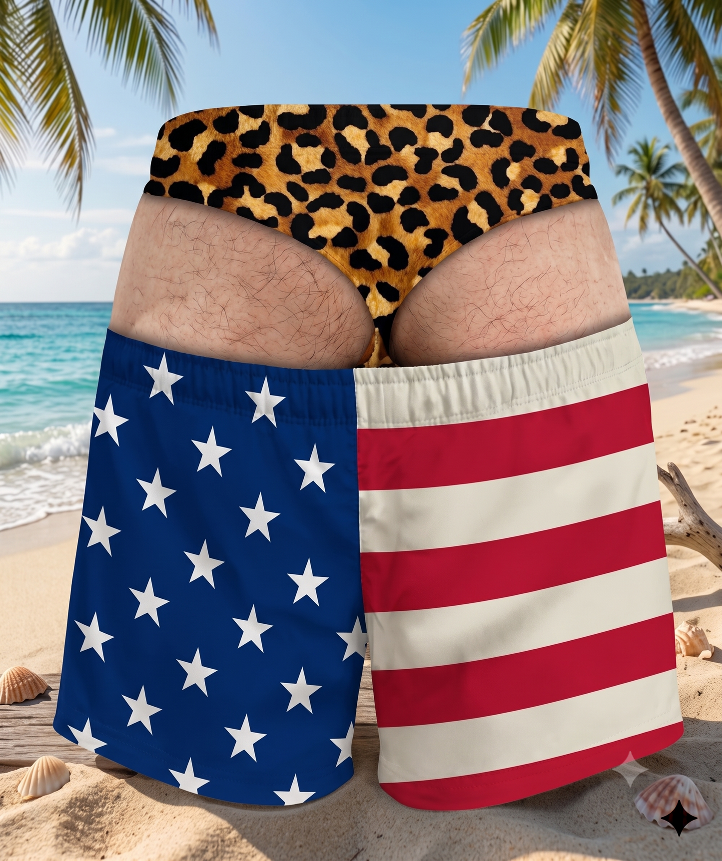 Funny Patriotic Men's Swim Trunks – Personalized "Warning: Wide Load" Beach Shorts