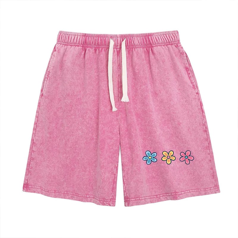 Women's Soft Cotton Blend Washed Floral Shorts, Casual Summer Travel Streetwear Bottoms
