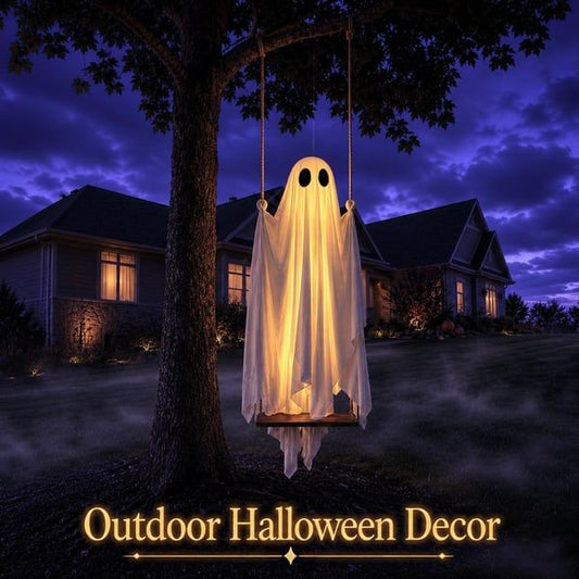 5FT Large Hanging Ghost Swing with Remote Control String Lights 👻🕸️