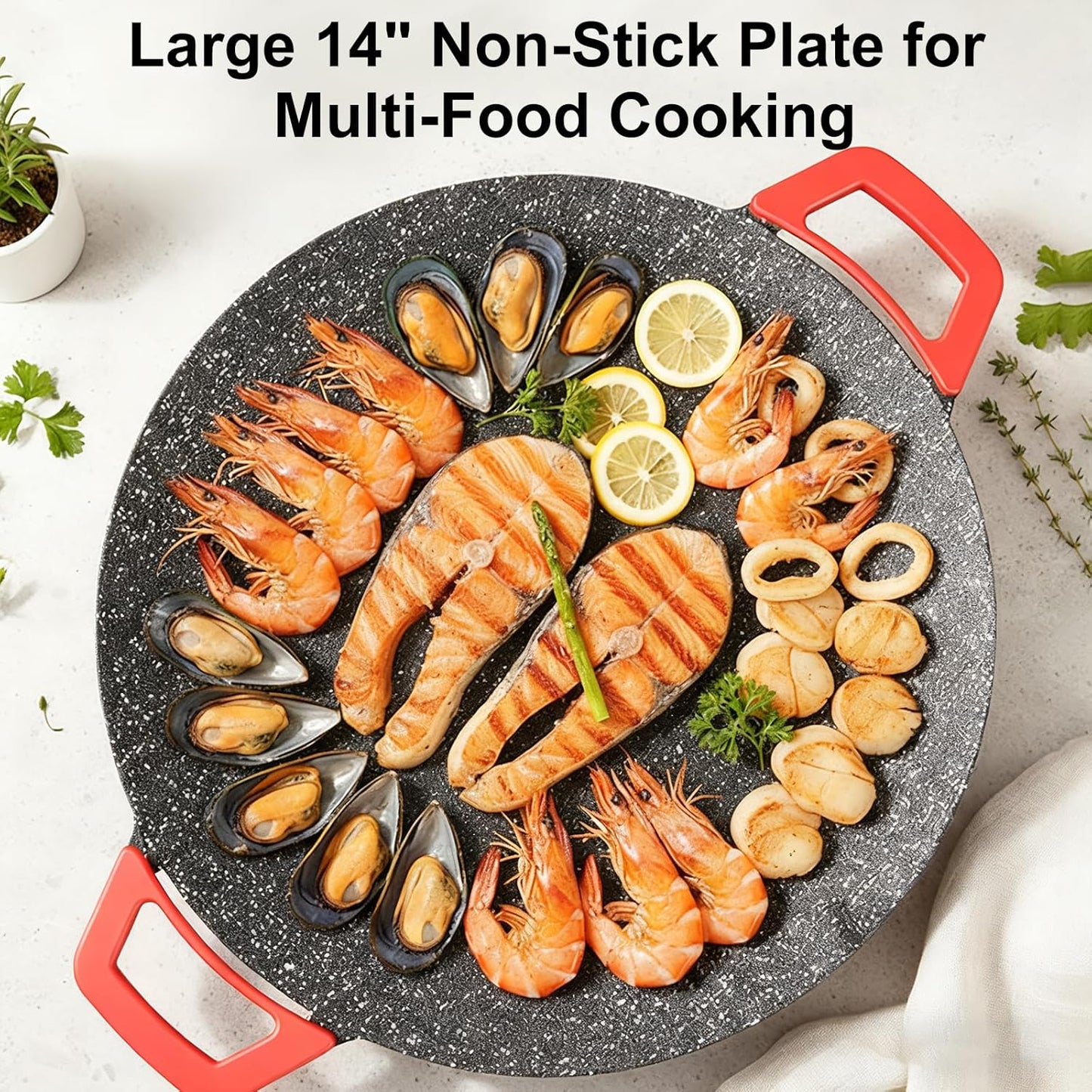 🔥Last Day 49% OFF-🔥 Portable Multifunctional Electric Grill Plate Marble Non-Stick Round Teppanyaki Griddle for Home Steak Seafood Barbecue🍖❄️