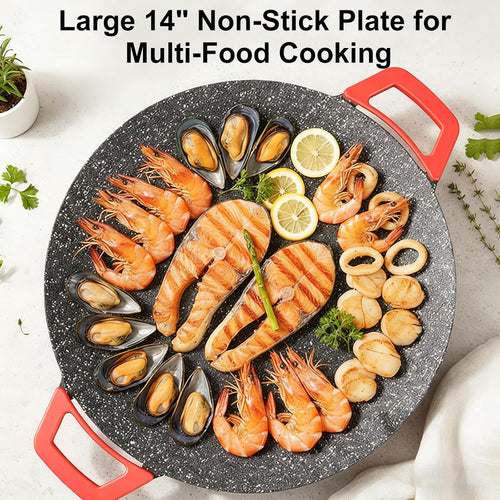 🔥Last Day 49% OFF-🔥 Portable Multifunctional Electric Grill Plate Marble Non-Stick Round Teppanyaki Griddle for Home Steak Seafood Barbecue🍖❄️