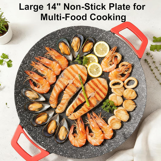 🔥Last Day 49% OFF-🔥 Portable Multifunctional Electric Grill Plate Marble Non-Stick Round Teppanyaki Griddle for Home Steak Seafood Barbecue🍖❄️