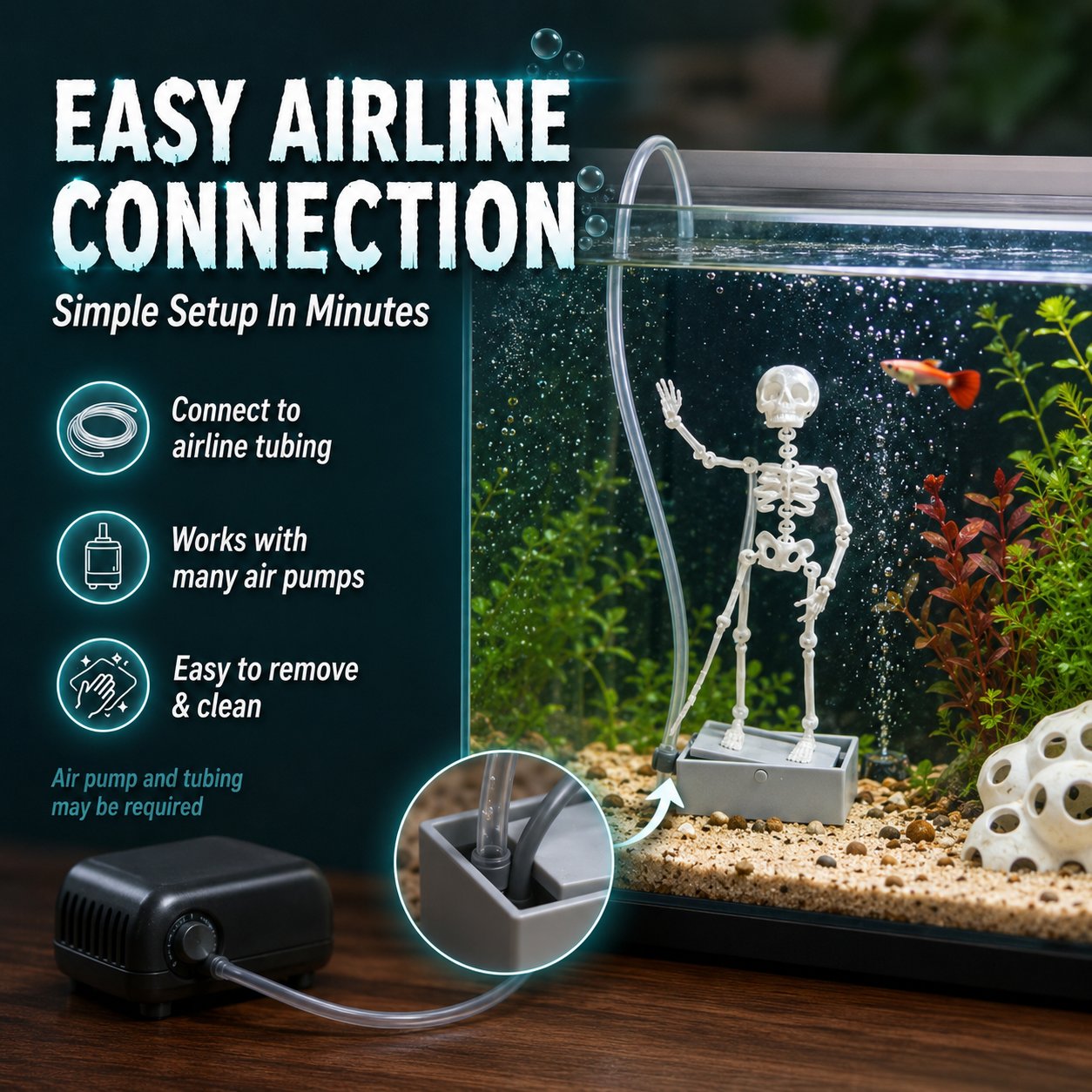 💀 Dancing Skeleton Aquarium Bubbler | Spooky Bubble Effect Fish Tank Decoration
