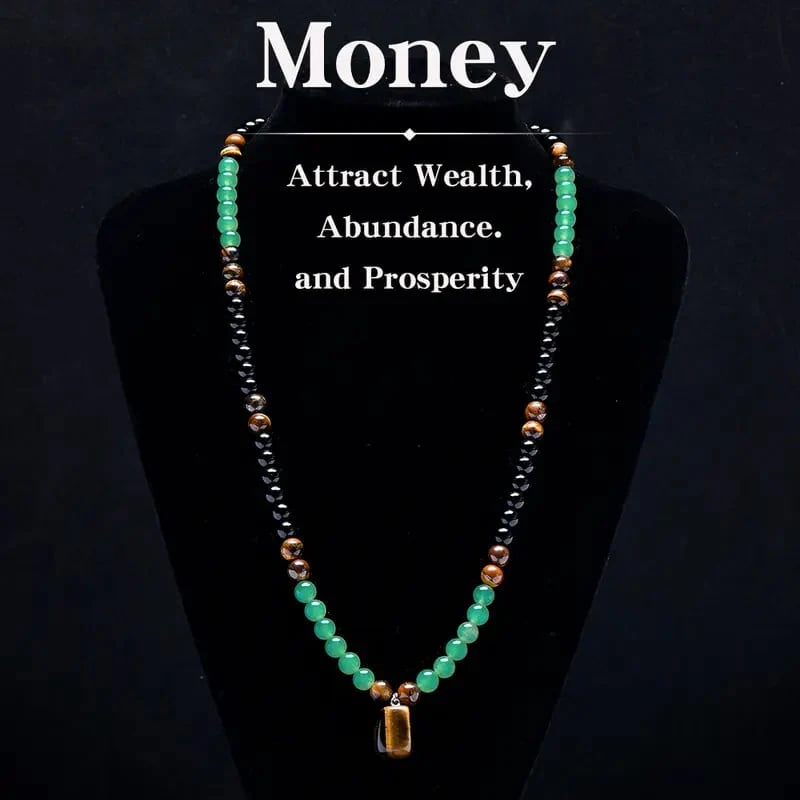 ✨ Money Attraction Necklace With GreenAventurine & Tiger Eye Pendant Healing Crystal Stone