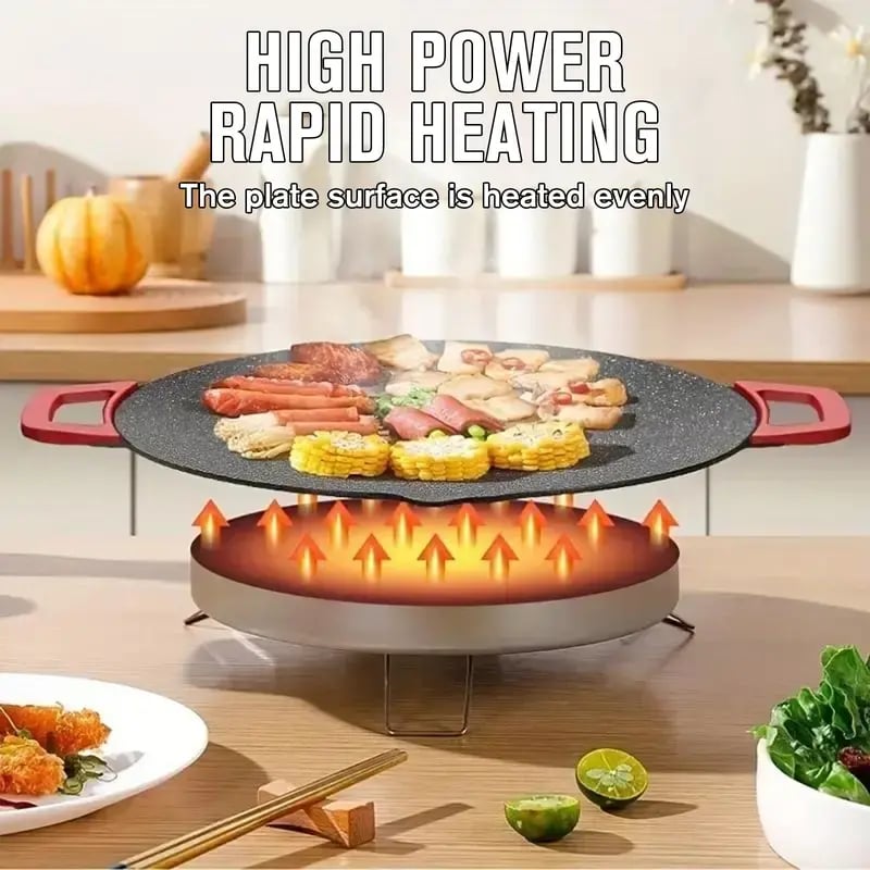 🔥Last Day 49% OFF-🔥 Portable Multifunctional Electric Grill Plate Marble Non-Stick Round Teppanyaki Griddle for Home Steak Seafood Barbecue🍖❄️