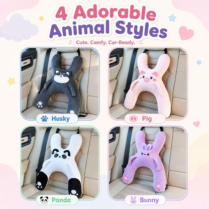 🐷Kids Car Neck Pillow - Soft Plush Pig Design, Car Seat Attachment