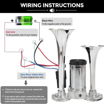 🔥LAST DAY 49% OFF - 🚗🔧2026 Upgraded 12V Dual Air Horn Kit – 130DB Super Loud Dual Horn with Compressor for Cars, Trucks, SUVs, Boats & More
