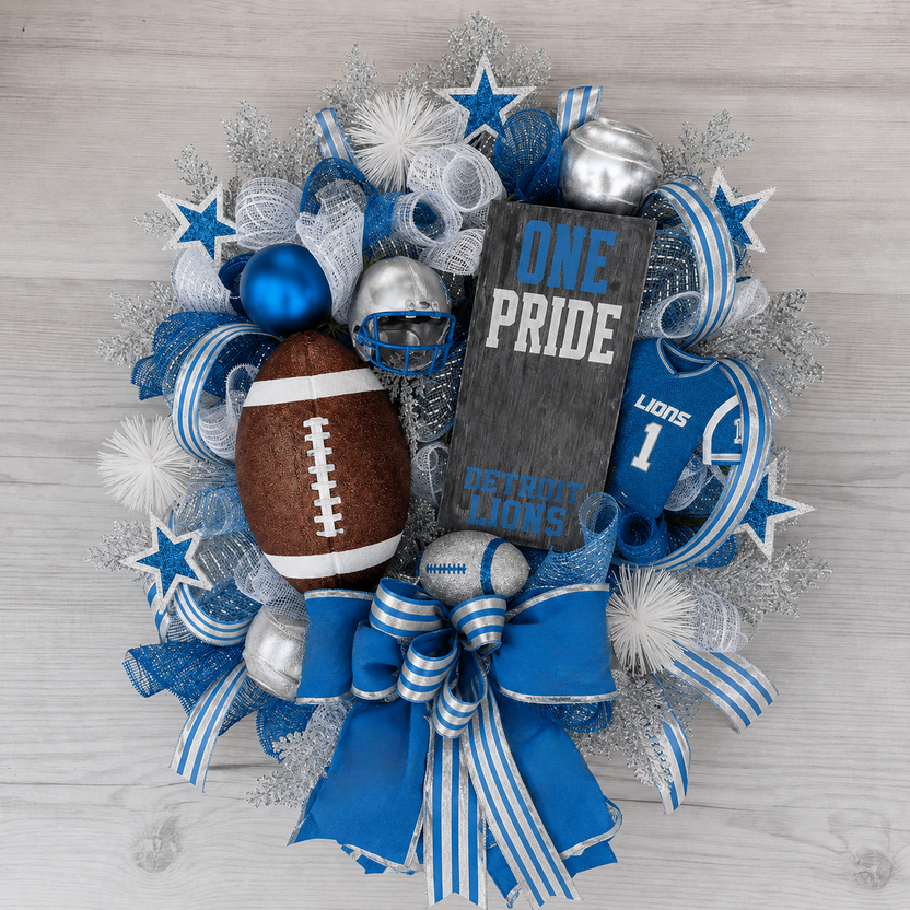 Football Team Handcrafted Wreath for Game-Day Front Door Decor