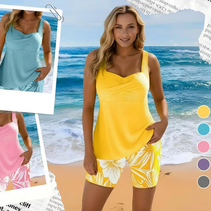 🔥🔥🔥Two-piece Body Covering Surplice Tankini Printed Boxer Swimsuit-6 colors🤩