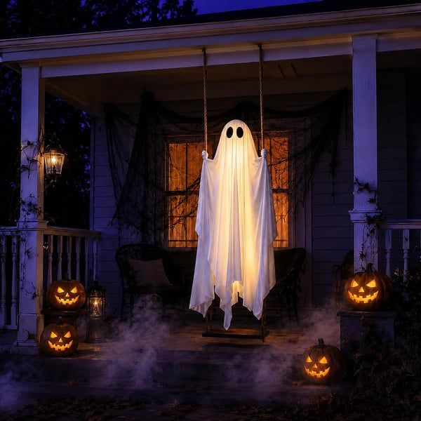 5FT Large Hanging Ghost Swing with Remote Control String Lights 👻🕸️