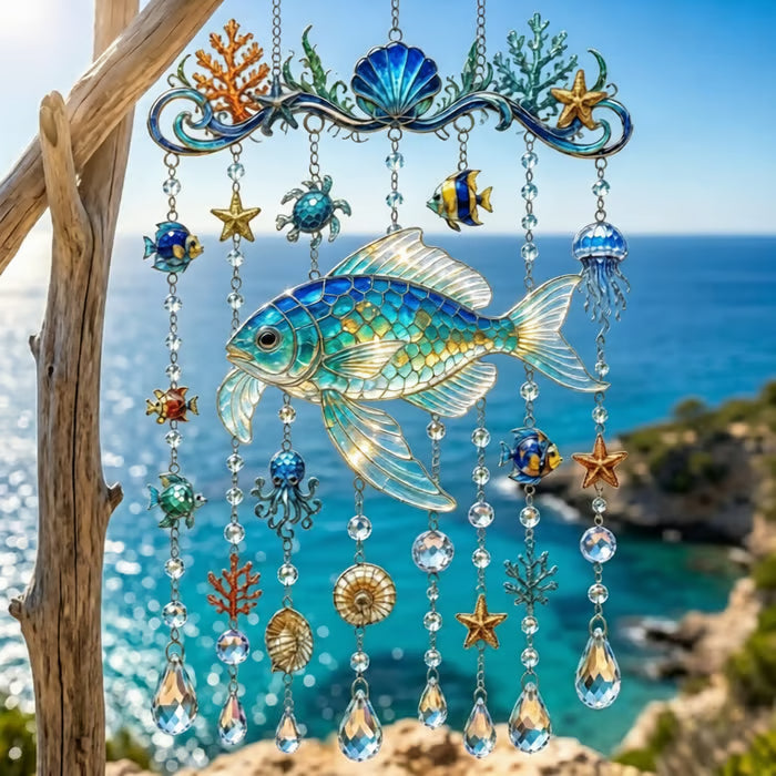 🔥🐋🐢🐬Ocean-Themed Crystal Wind Chime – 🌊Bring the Ocean Glow to Your Garden