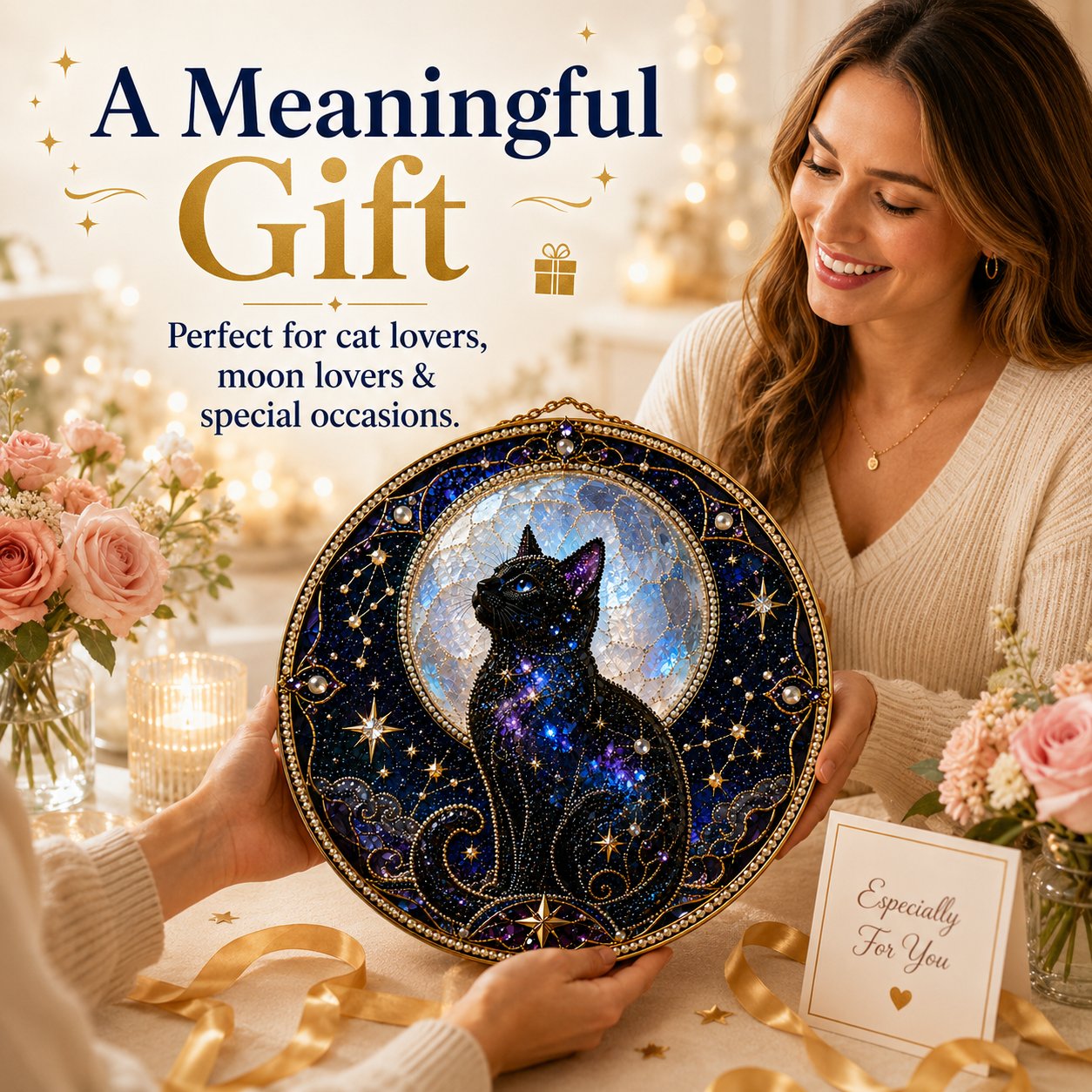 🌙🐈‍⬛ LAST DAY 49% OFF – ✨ Premium 3D Pearl Celestial Black Cat Window Hanging Kit | Luxury Flocked Canvas with Scratch-Resistant Non-Fading Pearl Beads DIY Handmade Moonlight Suncatcher Decor 🔮💎