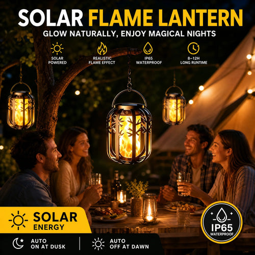 ☀️ Solar Flicker Flame Lantern - Waterproof & Automatic - Realistic warm light, perfect for patios, gardens or paths - no cable needed 🌙