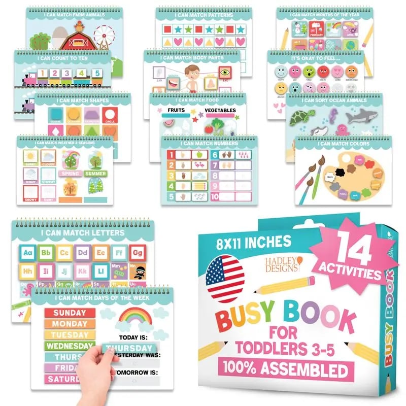 🎉"My First Busy Book" Montessori Interactive Quiet Book, Screen-Free Educational Travel Activity Book for Toddlers 3-8