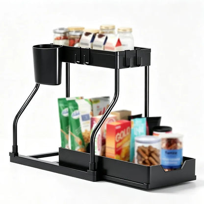 🧺 Pull Out Under Sink Organizer, 2-Tier Kitchen & Bathroom Storage Caddy