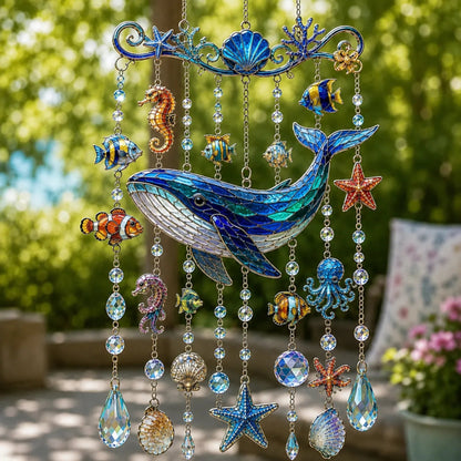 🔥🐋🐢🐬Ocean-Themed Crystal Wind Chime – 🌊Bring the Ocean Glow to Your Garden