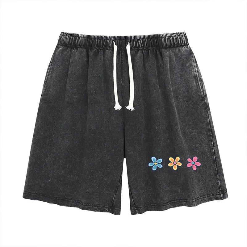Women's Soft Cotton Blend Washed Floral Shorts, Casual Summer Travel Streetwear Bottoms