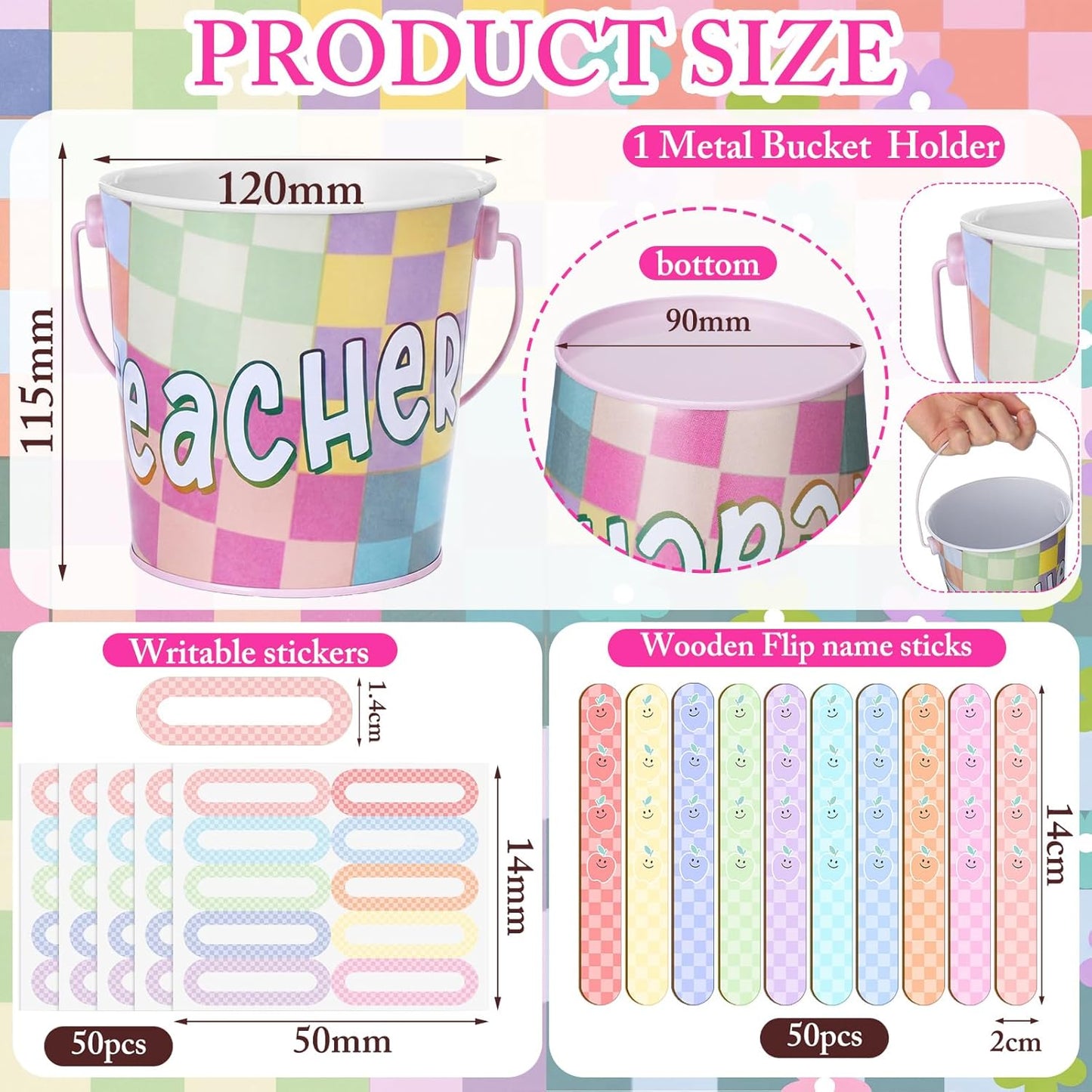 121 Pcs Back to School Teacher Gift Flip Name Sticks Set with Storage Cup
