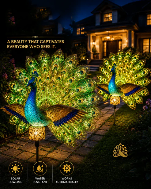🦚 Solar Peacock Garden Sculpture