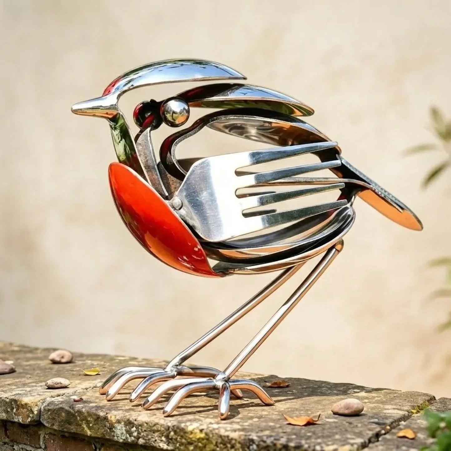 Handmade Silver Robin Garden Sculpture