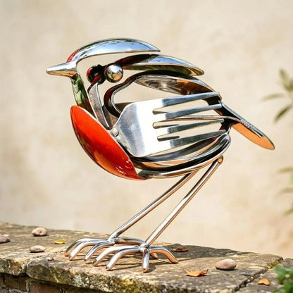 Handmade Silver Robin Garden Sculpture