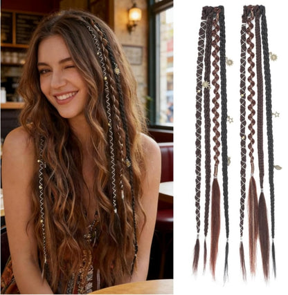 🔥🆕 2026 Boho Dreadlock Clip-In Hair Extensions 🌿 – 20" Braided Hair with Beads & Charms