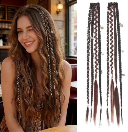 🔥🆕 2026 Boho Dreadlock Clip-In Hair Extensions 🌿 – 20" Braided Hair with Beads & Charms