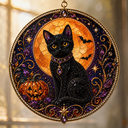 🌙🐈‍⬛ LAST DAY 49% OFF – ✨ Premium 3D Pearl Celestial Black Cat Window Hanging Kit | Luxury Flocked Canvas with Scratch-Resistant Non-Fading Pearl Beads DIY Handmade Moonlight Suncatcher Decor 🔮💎