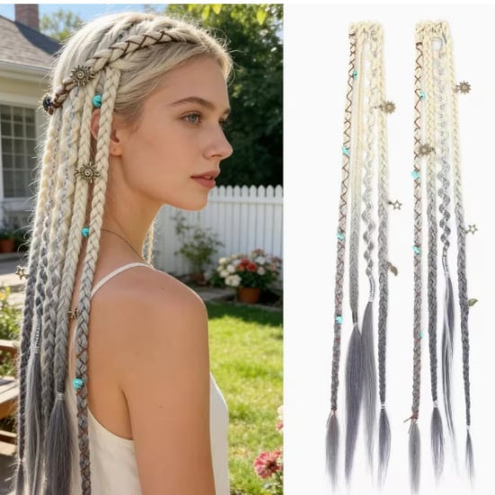 🔥🆕 2026 Boho Dreadlock Clip-In Hair Extensions 🌿 – 20" Braided Hair with Beads & Charms