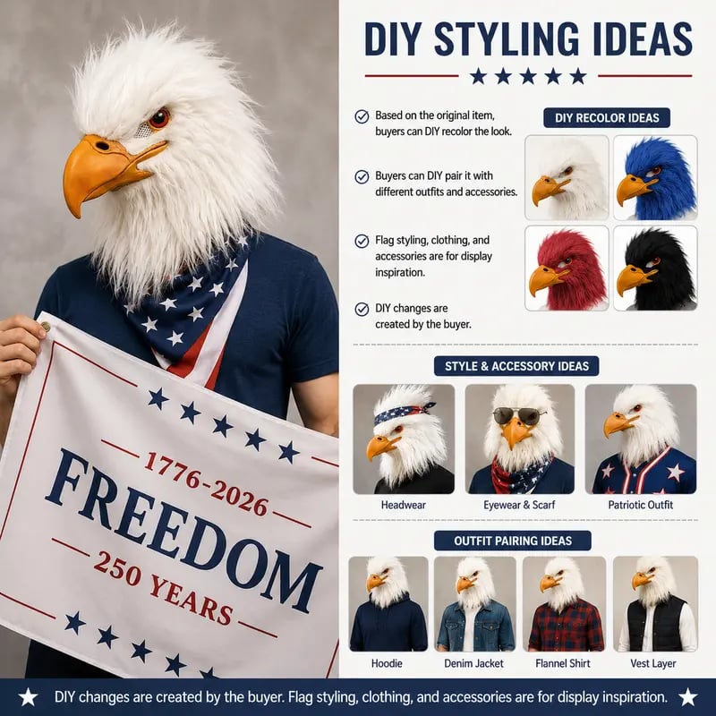 🔥Last Day 50% OFF - 🦅 Bald Eagle Latex Mask & Freedom Flag Set – Unleash Your Patriotic Spirit! 🇺🇸🎉