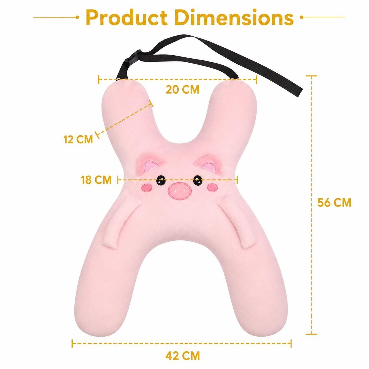🐷Kids Car Neck Pillow - Soft Plush Pig Design, Car Seat Attachment