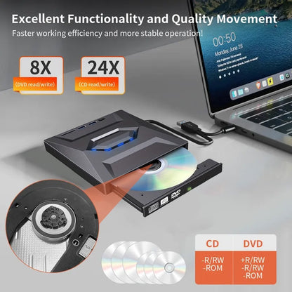 Retro Laptop CD DVD Player USB C 3.0 Portable CD Burner