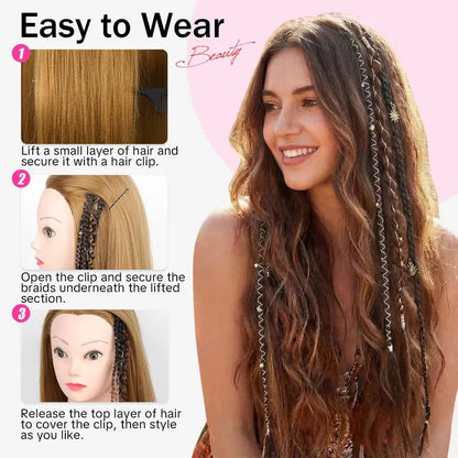 🔥🆕 2026 Boho Dreadlock Clip-In Hair Extensions 🌿 – 20" Braided Hair with Beads & Charms