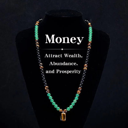 ✨ Money Attraction Necklace With GreenAventurine & Tiger Eye Pendant Healing Crystal Stone