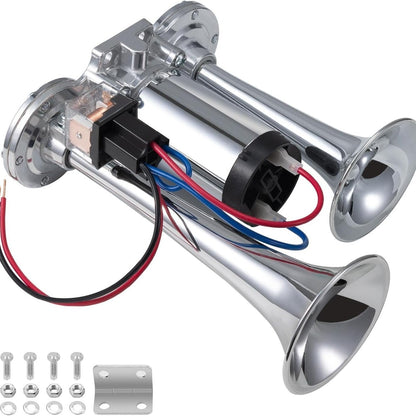 🔥LAST DAY 49% OFF - 🚗🔧2026 Upgraded 12V Dual Air Horn Kit – 130DB Super Loud Dual Horn with Compressor for Cars, Trucks, SUVs, Boats & More